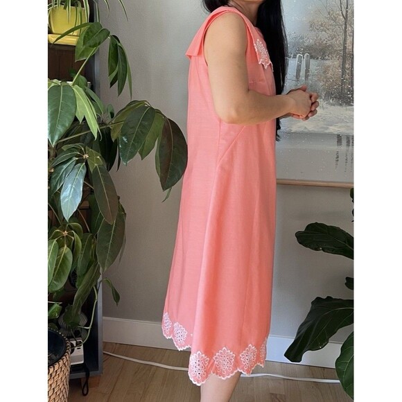 vintage 60s orange white embroidered sailor collar sheer mod midi dress medium - Picture 4 of 8